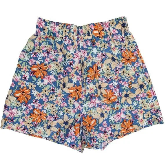 Womens Shorts Small Blue and Floral Elastic Waist Summer Beachy New in Bag - Picture 2 of 9